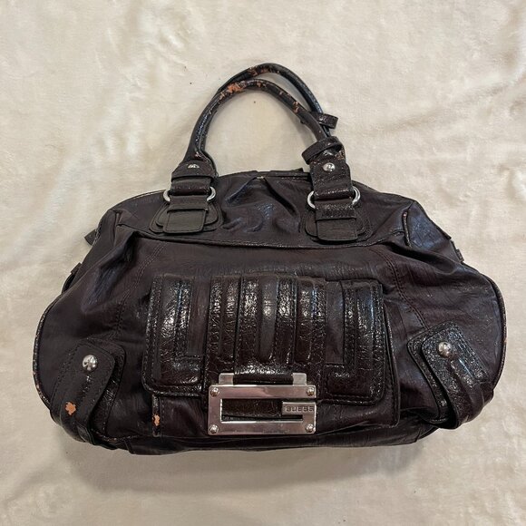 Guess Handbags - Vintage Guess Large Bowler Bag Brown Silver Hardware Shoulder Bag Y2K
